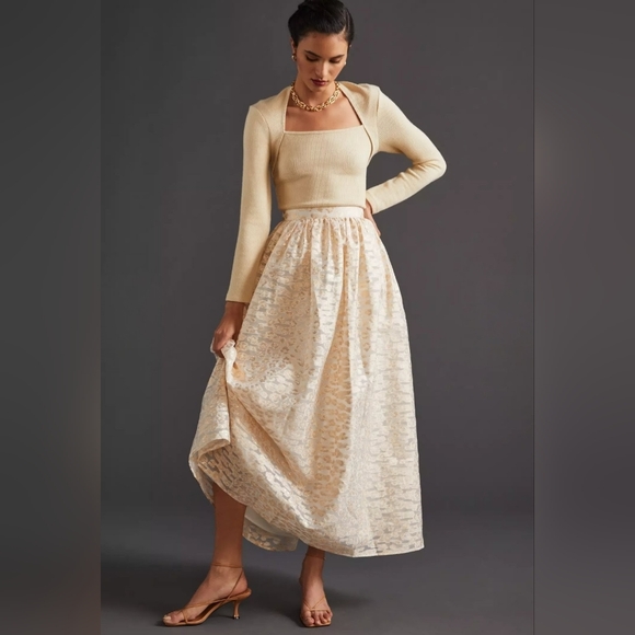 Anthropologie Dresses & Skirts - Anthropologie Burnout Shimmer Maxi Skirt, White & Gold, Side Zipper, NWT, Small